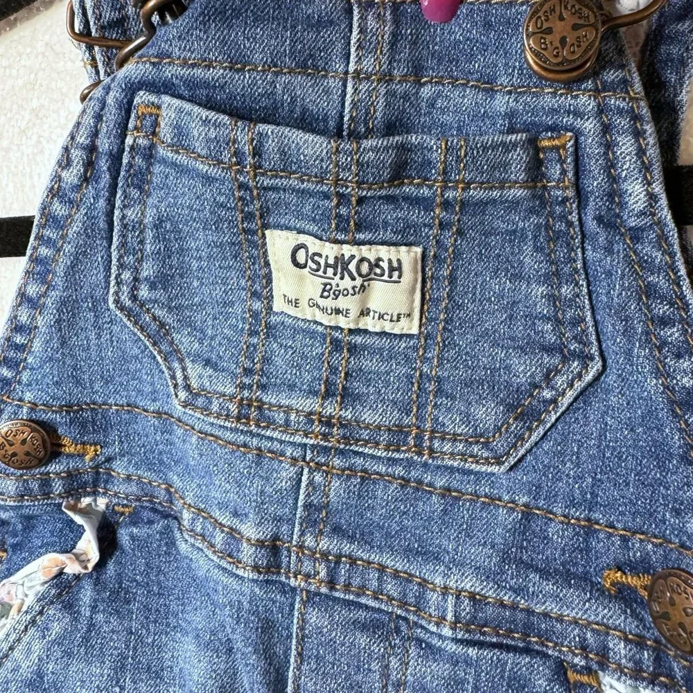 OshKosh B'Gosh Baby Girls Size 3M 3 Months Denim Jean Overalls Floral Blue Pants